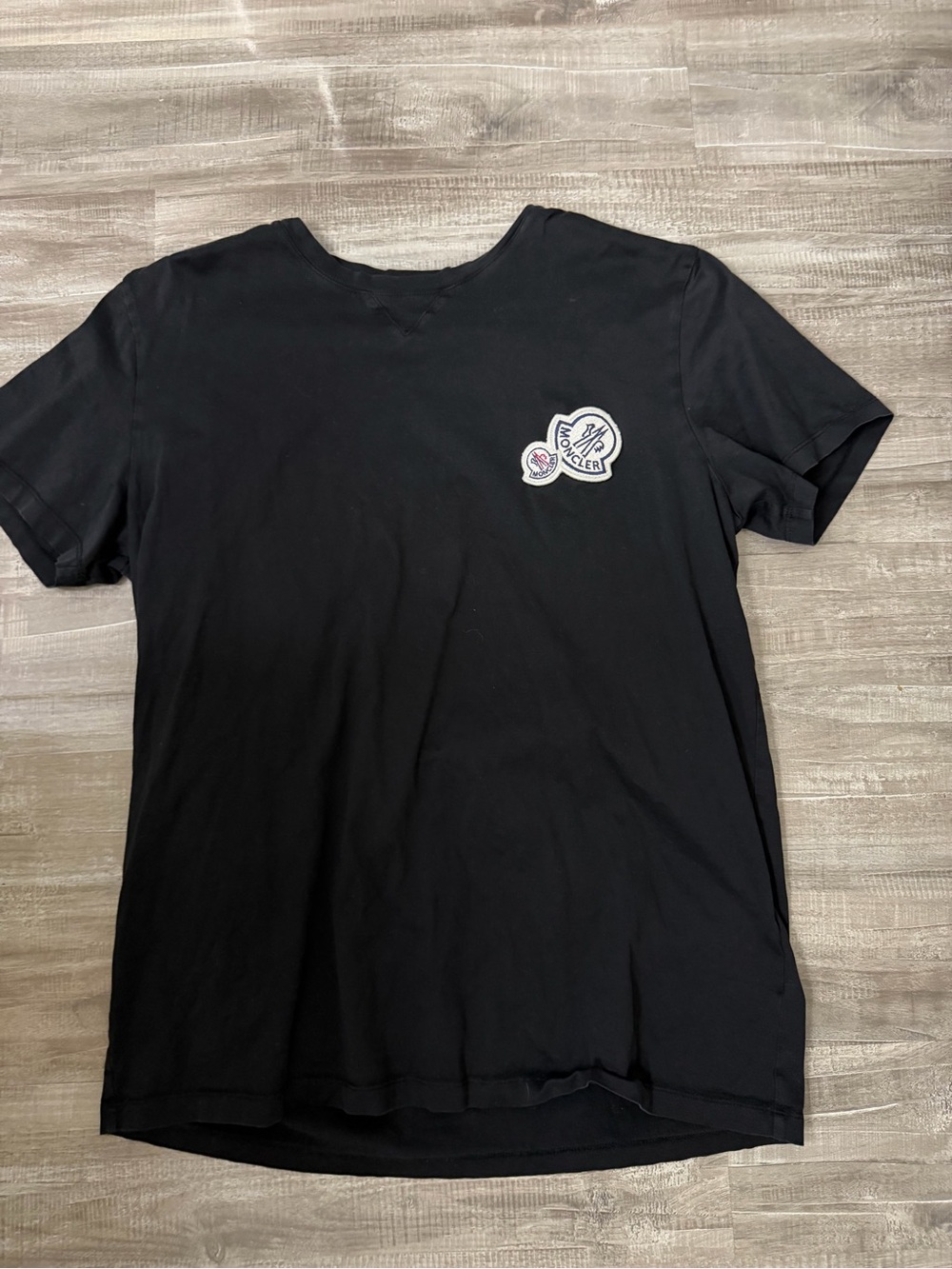 Moncler Black Short Sleeve Crewneck T‑Shirt with Chest Logo Patch